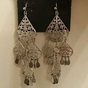 Silver Fan Drop Earrings